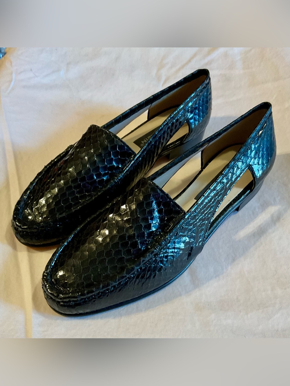 Vintage Anne Klein Black Leather Snakeskin D’Orsay Flats